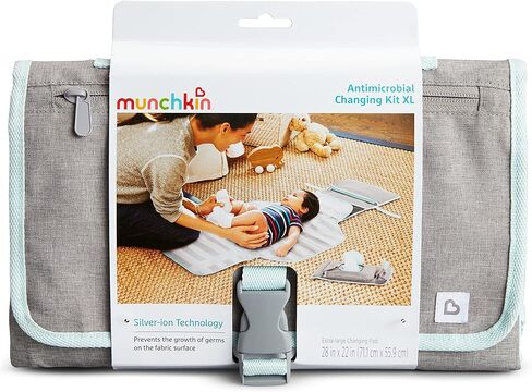 Munchkin Portable Changing Pad – Lightweight and Compact Baby Diaper Changing Mat with Silver-Ion Technology, Includes 12 Diaper Disposal Bags, Grey in Saudi Arabia