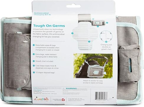 Munchkin Portable Changing Pad – Lightweight and Compact Baby Diaper Changing Mat with Silver-Ion Technology, Includes 12 Diaper Disposal Bags, Grey in Saudi Arabia