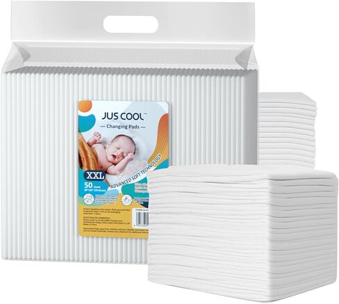وسادات تغيير الحفاضات القابلة للاستعمال مرة واحدة من JUS COOL مقاس 60.96 سم × 60.96 سم (100 قطعة) وسادات تغيير الحفاضات المحمولة، وسادات سرير ناعمة فائقة الامتصاص ومقاومة للماء in Kuwait