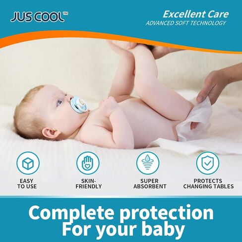 وسادات تغيير الحفاضات القابلة للاستعمال مرة واحدة من JUS COOL مقاس 60.96 سم × 60.96 سم (100 قطعة) وسادات تغيير الحفاضات المحمولة، وسادات سرير ناعمة فائقة الامتصاص ومقاومة للماء in Kuwait
