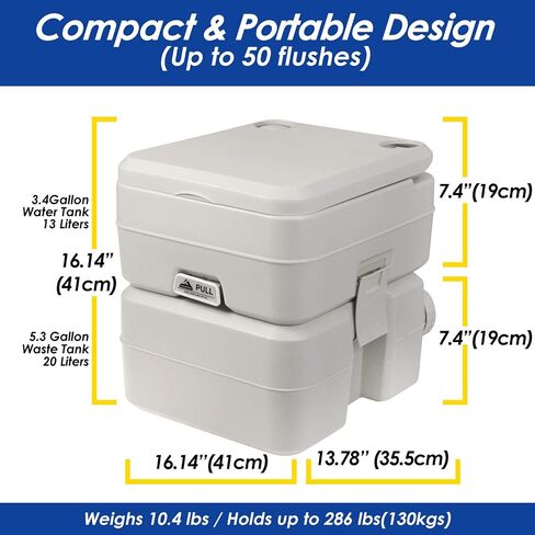 5.3 Gallon Portable Camping Toilet for Adults with Carry Bag – Extra Large Porta Potty for Adults Outdoors, RV, Boat | 286 LBS Capacity, 50 Flushes, Detachable Tanks, Carry Bag Included in Kuwait