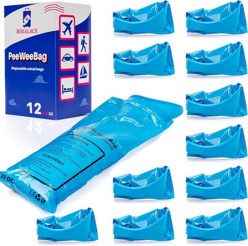 ROXALACE® Resealable Disposable Urinal Bags, 12 Pack 1000 ml Unisex Urine Bag Travel Traffic Jam Emergency Urinals Bag, Camping Pee Bags, Portable Toilet Pee Bags for Men Women Kids Patient in Saudi Arabia
