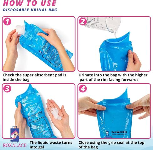 ROXALACE® Resealable Disposable Urinal Bags, 12 Pack 1000 ml Unisex Urine Bag Travel Traffic Jam Emergency Urinals Bag, Camping Pee Bags, Portable Toilet Pee Bags for Men Women Kids Patient in Saudi Arabia