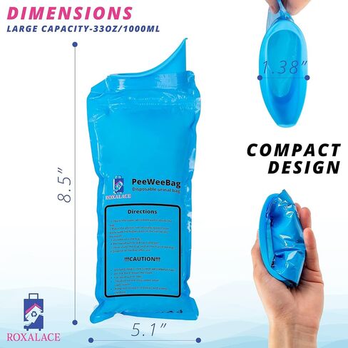 ROXALACE® Resealable Disposable Urinal Bags, 12 Pack 1000 ml Unisex Urine Bag Travel Traffic Jam Emergency Urinals Bag, Camping Pee Bags, Portable Toilet Pee Bags for Men Women Kids Patient in Saudi Arabia