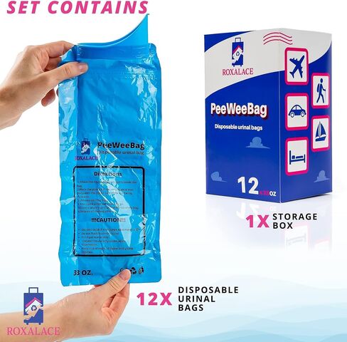 ROXALACE® Resealable Disposable Urinal Bags, 12 Pack 1000 ml Unisex Urine Bag Travel Traffic Jam Emergency Urinals Bag, Camping Pee Bags, Portable Toilet Pee Bags for Men Women Kids Patient in Saudi Arabia