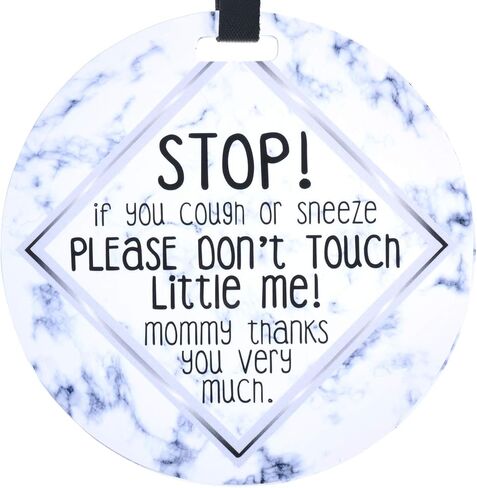 THREE LITTLE TOTS Marble Please Don't Touch Little Me Baby Car Seat Sign or Stroller Tag EMERGENCY CONTACT ON BACK  CPSIA Safety Tested in Kuwait