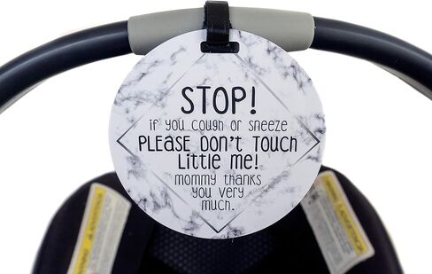 THREE LITTLE TOTS Marble Please Don't Touch Little Me Baby Car Seat Sign or Stroller Tag EMERGENCY CONTACT ON BACK  CPSIA Safety Tested in Kuwait