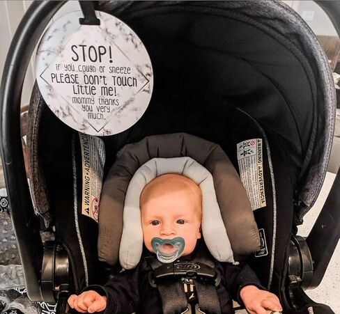 THREE LITTLE TOTS Marble Please Don't Touch Little Me Baby Car Seat Sign or Stroller Tag EMERGENCY CONTACT ON BACK  CPSIA Safety Tested in Kuwait