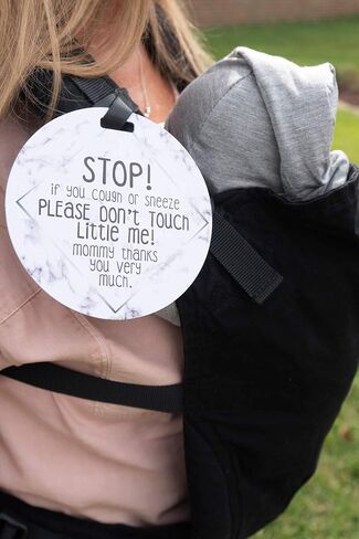 THREE LITTLE TOTS Marble Please Don't Touch Little Me Baby Car Seat Sign or Stroller Tag EMERGENCY CONTACT ON BACK  CPSIA Safety Tested in Kuwait