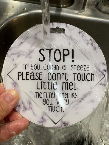 THREE LITTLE TOTS Marble Please Don't Touch Little Me Baby Car Seat Sign or Stroller Tag EMERGENCY CONTACT ON BACK  CPSIA Safety Tested in Kuwait