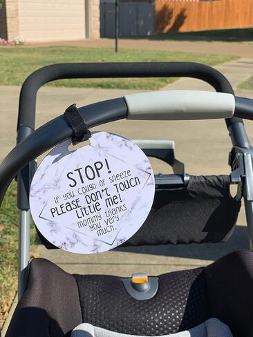 THREE LITTLE TOTS Marble Please Don't Touch Little Me Baby Car Seat Sign or Stroller Tag EMERGENCY CONTACT ON BACK  CPSIA Safety Tested in Kuwait