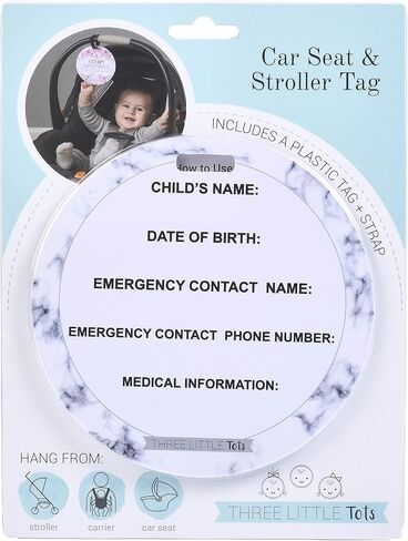 THREE LITTLE TOTS Marble Please Don't Touch Little Me Baby Car Seat Sign or Stroller Tag EMERGENCY CONTACT ON BACK  CPSIA Safety Tested in Kuwait