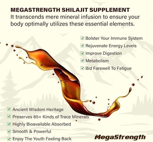 MegaStrength Shilajit، 600 ملغ، مكمل شيلاجيت، راتنج شيلاجيت الأصلي، راتنج شيلاجيت عضوي، شيلاجيت نقي، شيلاجيت الهيمالايا مع أكثر من 85 من المعادن النزرة وحمض الفولفيك للطاقة ودعم المناعة in Kuwait