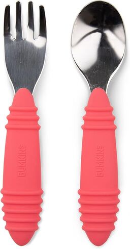 Bumkins Utensils, Disney Silicone Chewtensils, Baby Fork & Spoon Set, Training Utensils, Baby Led Weaning Stage 1 for Ages 6 Months+ Winnie The Pooh in Kuwait