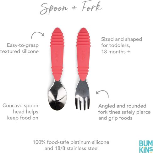 Bumkins Utensils, Disney Silicone Chewtensils, Baby Fork & Spoon Set, Training Utensils, Baby Led Weaning Stage 1 for Ages 6 Months+ Winnie The Pooh in Kuwait