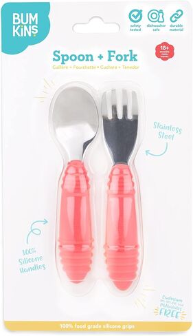 Bumkins Utensils, Disney Silicone Chewtensils, Baby Fork & Spoon Set, Training Utensils, Baby Led Weaning Stage 1 for Ages 6 Months+ Winnie The Pooh in Kuwait