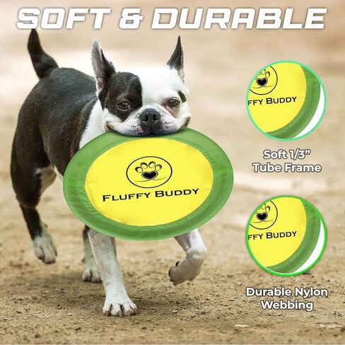 لعبة فلافي بادي دوج فريسبي (عبوتان) - طائرة عائمة للكلاب، ناعمة للإمساك بها ولطيفة على الأسنان واللثة، قرص لعبة تفاعلي للكلاب الصغيرة والمتوسطة والكبيرة - 10 بوصة - أخضر وأصفر in Kuwait