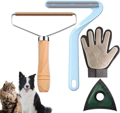 Duuclume 4 قطع أداة إزالة شعر الحيوانات الأليفة مع قفاز للعناية، مزيل شعر فعال للقطط والكلاب المثلث للبقع العمياء، أداة إزالة التنظيف قابلة لإعادة الاستخدام للأريكة وغسيل الملابس والسجاد والأثاث in Kuwait
