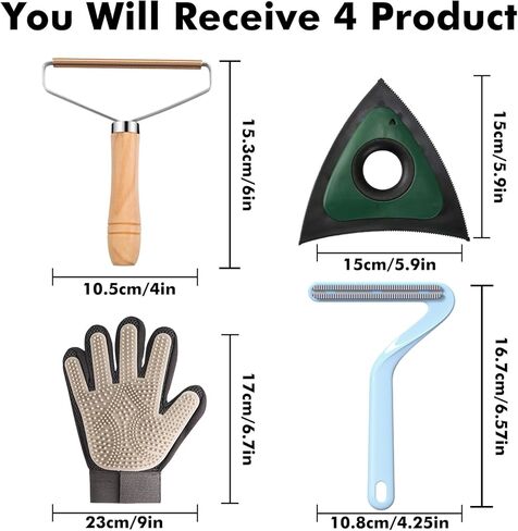 Duuclume 4 قطع أداة إزالة شعر الحيوانات الأليفة مع قفاز للعناية، مزيل شعر فعال للقطط والكلاب المثلث للبقع العمياء، أداة إزالة التنظيف قابلة لإعادة الاستخدام للأريكة وغسيل الملابس والسجاد والأثاث in Kuwait