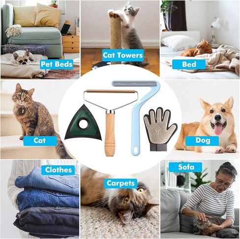 Duuclume 4 قطع أداة إزالة شعر الحيوانات الأليفة مع قفاز للعناية، مزيل شعر فعال للقطط والكلاب المثلث للبقع العمياء، أداة إزالة التنظيف قابلة لإعادة الاستخدام للأريكة وغسيل الملابس والسجاد والأثاث in Kuwait