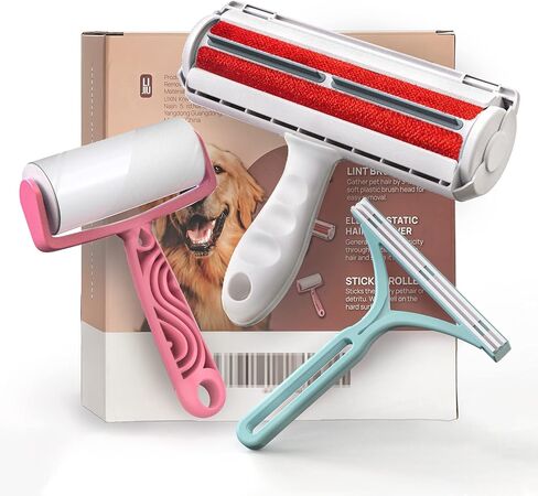 أسطوانة إزالة شعر الحيوانات الأليفة من LIJIU® مكونة من 3 عبوات لتنظيف شعر القطط والكلاب على القماش والأثاث والأريكة والسجاد والسرير وما إلى ذلك. (تحتوي على أسطوانة قابلة لإعادة الاستخدام وبكرة الوبر اللاصقة ومكشطة شعر الحيوانات الأليفة) in Kuwait