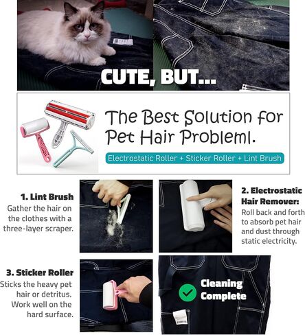 أسطوانة إزالة شعر الحيوانات الأليفة من LIJIU® مكونة من 3 عبوات لتنظيف شعر القطط والكلاب على القماش والأثاث والأريكة والسجاد والسرير وما إلى ذلك. (تحتوي على أسطوانة قابلة لإعادة الاستخدام وبكرة الوبر اللاصقة ومكشطة شعر الحيوانات الأليفة) in Kuwait