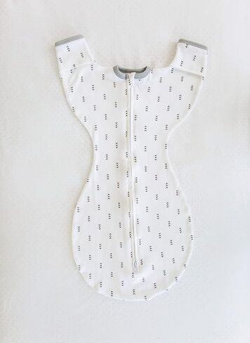 SwaddleDesigns Transitional Swaddle Sack with Arms Up Half-Length Sleeves and Mitten Cuffs, Better Sleep for Baby, Easy Swaddle Transition, Heathered Gray with Striped Trim, Large, 6-9 Mo, 21-24 lbs in Kuwait