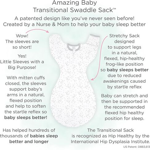 كيس قماط انتقالي رائع للأطفال مع أذرع وأكمام نصف طول وأساور قفازات، دب صغير، استرليني، متوسط، 3-6 أشهر (الفائز بجائزة اختيارات الآباء، انتقال سهل مع نوم أفضل) in Kuwait