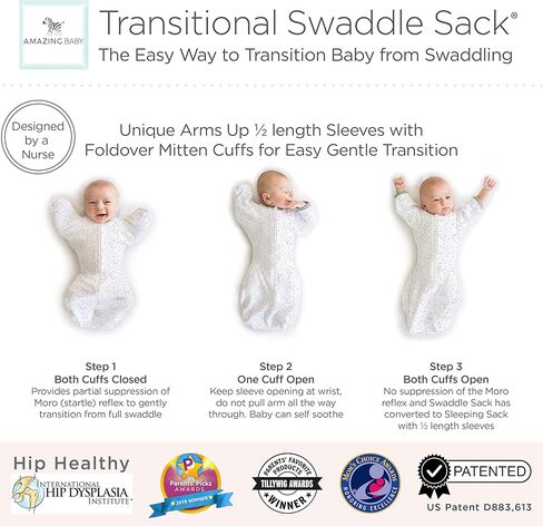 كيس قماط انتقالي رائع للأطفال مع أذرع وأكمام نصف طول وأساور قفازات، دب صغير، استرليني، متوسط، 3-6 أشهر (الفائز بجائزة اختيارات الآباء، انتقال سهل مع نوم أفضل) in Kuwait