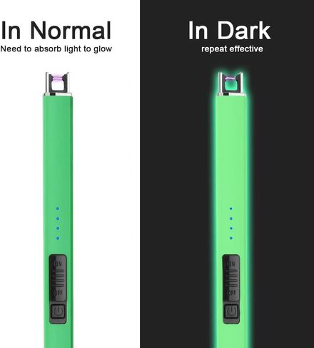 SUPRUS Fluorescent Lighter Glows in The Dark Electric Lighter Candle Lighter Rechargeable USB Arc lighters with Safety Lock Windproof Flameless Plasma for Candle BBQ Camping (Green) in Kuwait