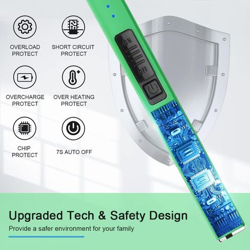 SUPRUS Fluorescent Lighter Glows in The Dark Electric Lighter Candle Lighter Rechargeable USB Arc lighters with Safety Lock Windproof Flameless Plasma for Candle BBQ Camping (Green) in Kuwait
