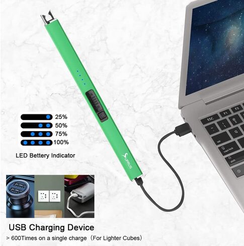 SUPRUS Fluorescent Lighter Glows in The Dark Electric Lighter Candle Lighter Rechargeable USB Arc lighters with Safety Lock Windproof Flameless Plasma for Candle BBQ Camping (Green) in Kuwait