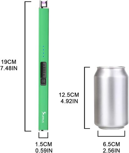SUPRUS Fluorescent Lighter Glows in The Dark Electric Lighter Candle Lighter Rechargeable USB Arc lighters with Safety Lock Windproof Flameless Plasma for Candle BBQ Camping (Green) in Kuwait