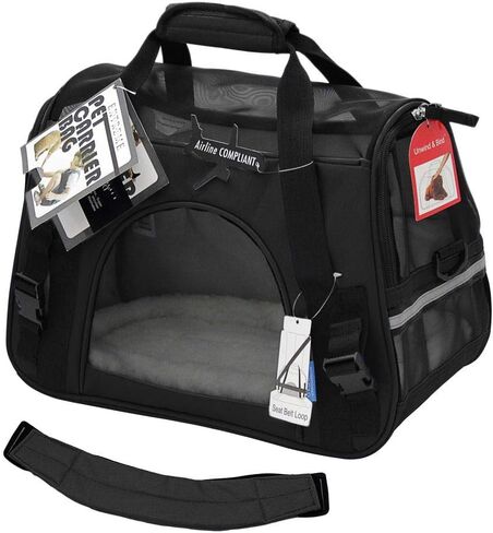 اوكسجورد حاملات حيوانات اليفة معتمدة من شركات الطيران مع سرير من الصوف للكلاب والقطط - حجم متوسط وناعم الجوانب - موديل 2016 مصمم حديثا، لون اسود اونيكس in Kuwait