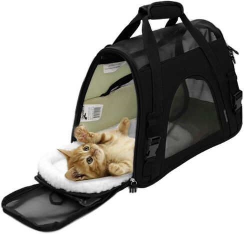 اوكسجورد حاملات حيوانات اليفة معتمدة من شركات الطيران مع سرير من الصوف للكلاب والقطط - حجم متوسط وناعم الجوانب - موديل 2016 مصمم حديثا، لون اسود اونيكس in Kuwait