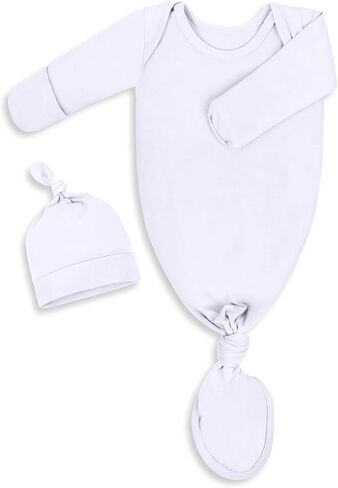 فستان Mikccer للأطفال حديثي الولادة معقود من عمر 0 ​​إلى 6 أشهر، ملابس نوم فائقة النعومة بأكمام طويلة للفتيات والفتيان، ملابس مستشفى للمنزل مع قبعة بيضاء in Kuwait