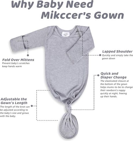 فستان Mikccer للأطفال حديثي الولادة معقود من عمر 0 ​​إلى 6 أشهر، ملابس نوم فائقة النعومة بأكمام طويلة للفتيات والفتيان، ملابس مستشفى للمنزل مع قبعة بيضاء in Kuwait