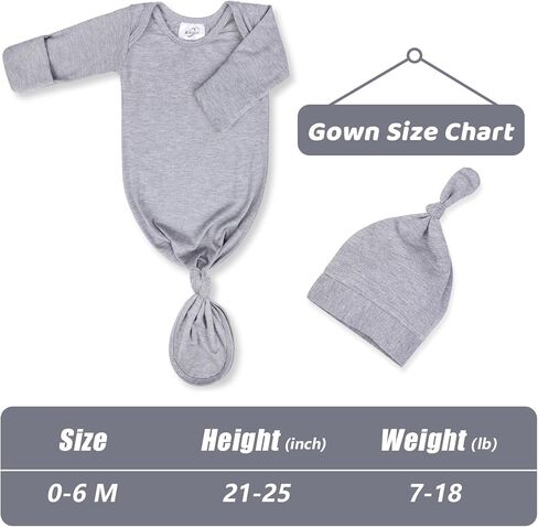 فستان Mikccer للأطفال حديثي الولادة معقود من عمر 0 ​​إلى 6 أشهر، ملابس نوم فائقة النعومة بأكمام طويلة للفتيات والفتيان، ملابس مستشفى للمنزل مع قبعة بيضاء in Kuwait