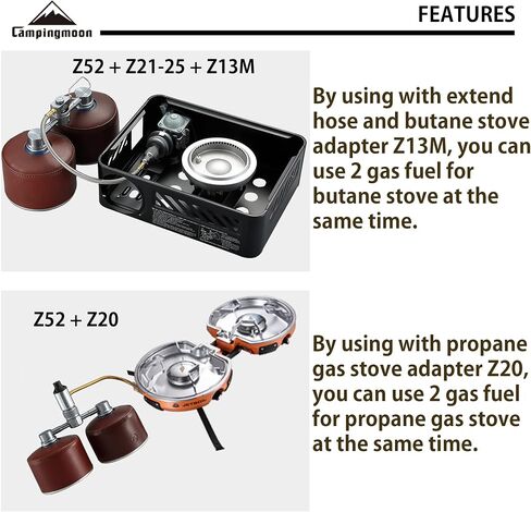 CAMPINGMOON 2 Inlet Backpacking Camping Stove Adapter, Inlet: EN417 Lindal Valve, Outlet: EN417 Lindal Valve Z52 in Saudi Arabia