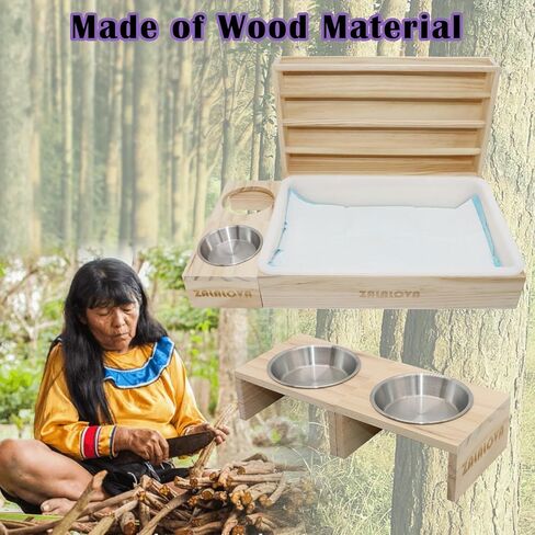 صندوق تغذية خشبي 4 في 1 للارنب مع صندوق فضلات ووعاء ماء ووسادات وفرشاة تنظيف، مستلزمات تغذية للحيوانات الاليفة الصغيرة والخنزير الغيني والهامستر in Kuwait