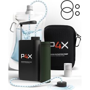 مضخة يدوية بفلتر مياه محمولة معدّة 4X - فلتر مياه ممتاز للتخييم ونظام تنقية للبقاء على قيد الحياة - نظام تنقية مياه أساسي للاستخدام في الهواء الطلق وحقيبة الظهر والمشي لمسافات طويلة مع مرشحات قابلة للاستبدال in Kuwait