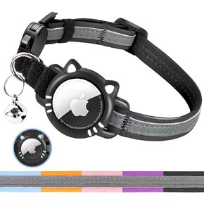 Luminous Airtag Cat Collar, Reflective Air Tag Cat Collar with Airtag Holder, Breakaway Tracker Pets Kitten Collar, Black, XS(7-9 Inch)