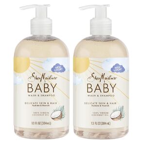 Shea Moisture Baby Essentials, 100% Virgin Coconut Oil Baby Body Wash & Shampoo, Skin Care for Newborn Baby and Kids, Pack of 2 -13 Fl Oz in Kuwait