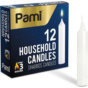 PAMI Traditional Shabbat Candle Sticks [12-Pack] - Unscented Taper Candles with 3 Hours Burning Time- Paraffin Shabbos Candles with Beautiful Flame- Tall Dinner Candles for Candlestick Holders