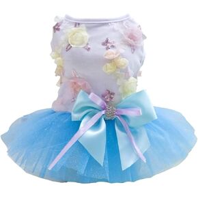 Dog Dress Puppy Skirt Dog Princess Dresses Tutu Flower and Sequin Dot Wedding Lace Dress Luxury Bow Dog Dresses for Small Dogs Girl Cat (L, Green) in Kuwait