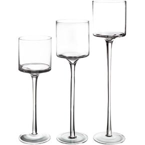 Royal Imports Glass Candleholder Flower Vase, Floating & Pillar Candle Centerpiece Display, Decorative Hurricane on Pedestal for Home or Wedding Set of 3, Clear