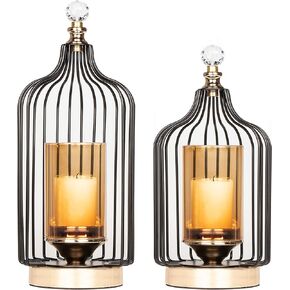 Lantern Decorative - Hurricane Candle Holder for Pillar Candle, Indoor Outdoor Tall Large and Small Candle Lantern, with Glass Shade, Set of 2, for Wedding,Farmhouse,Table Centerpiece Decoration in Kuwait