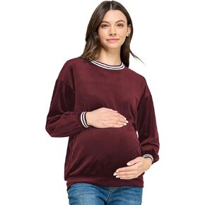 المرأة سترة القطيفة مخطط Crewneck الأعلى الأمومة