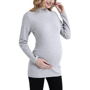 MOMOOD Maternity Mock Neck Long Sleeve Shirt Pullover Casual Pregnancy Sweater Top in Kuwait