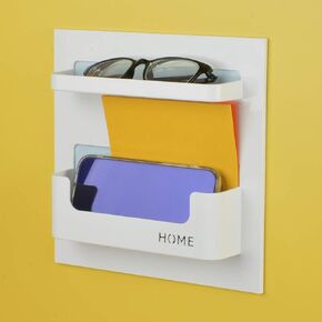 OKOMATCH Bedside Shelf - Stick On Wall Mounted Bed Room,Dorm,Office Adhesive Floating Accessories Caddy Organizer/Holder for Phone,Glasses,Remote Control,Keys,Pens - Plastic Material- White in Saudi Arabia